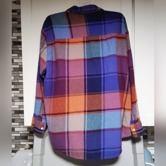 Old Navy - Loose Flannel Boyfriend Plaid Shirt Sz- L - Picture 3 of 5